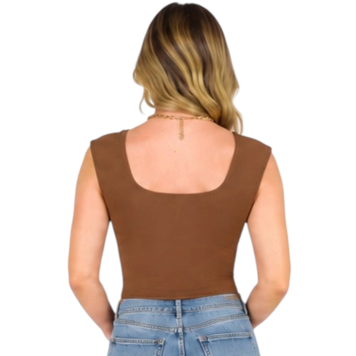 Brown Scoop Neck Short Sleeve Knit Bodysuit