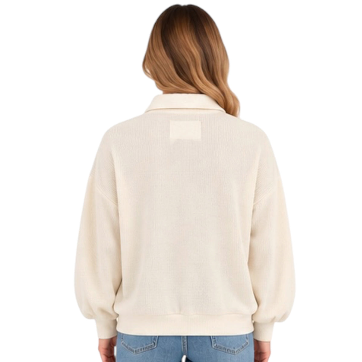Cream Collared Half Snap Button Long Sleeve Knit Top