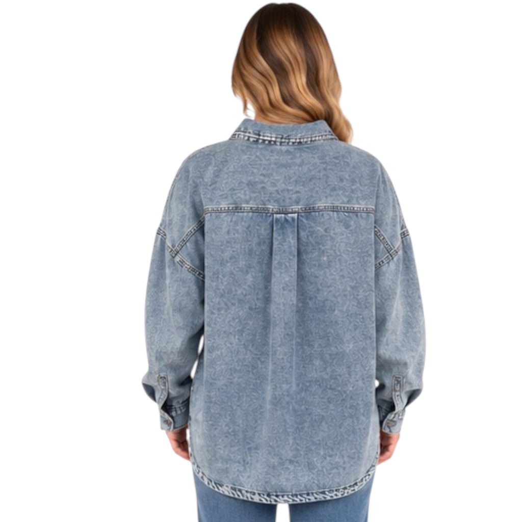Chambray Washed Button Down Long Sleeve Shirt