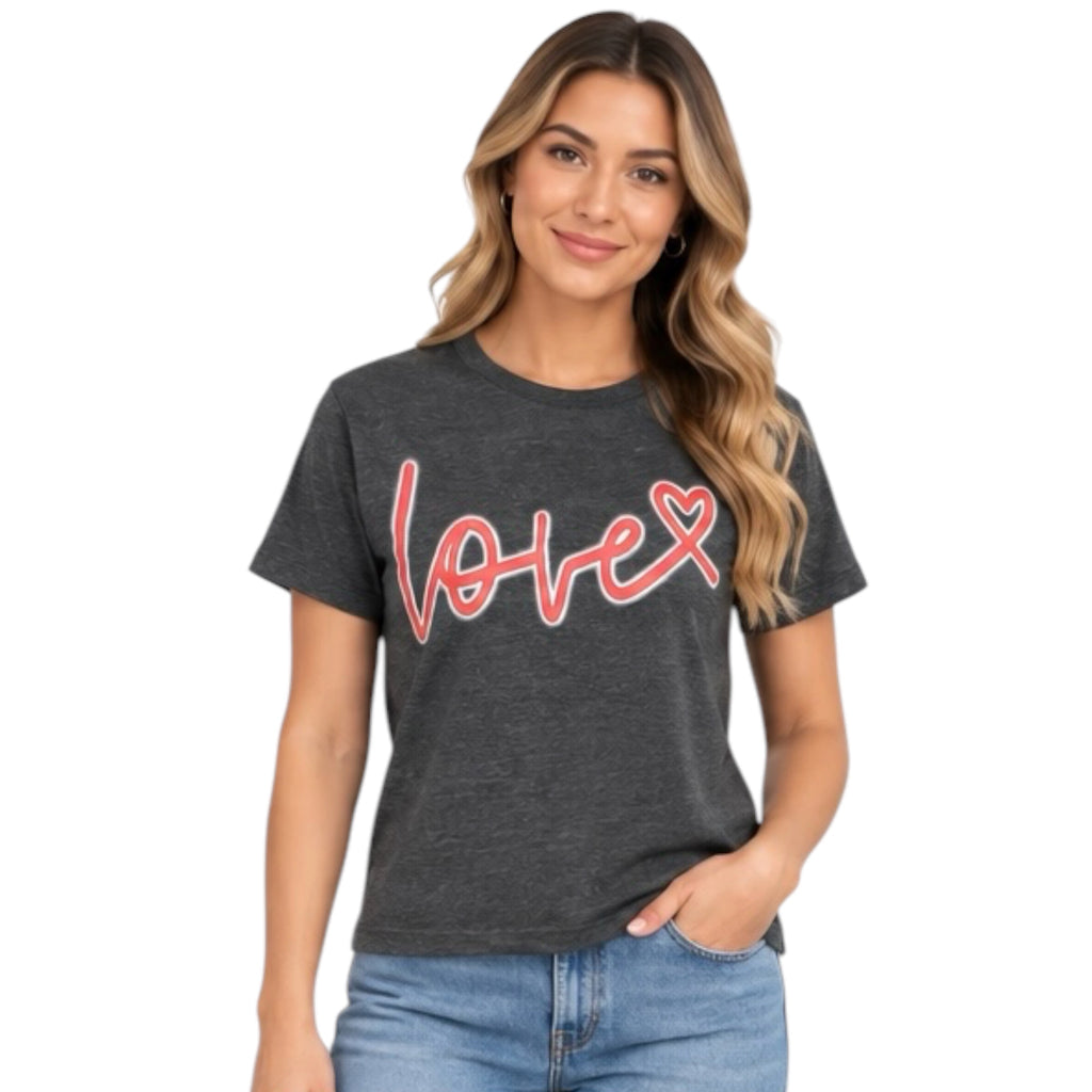Dark Grey Love Neon- Valentine's Day Tee