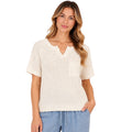 Oatmeal Light Knit Melange Short Sleeve Top