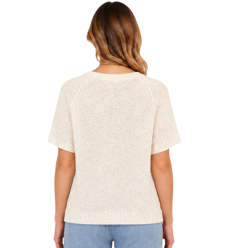 Oatmeal Light Knit Melange Short Sleeve Top