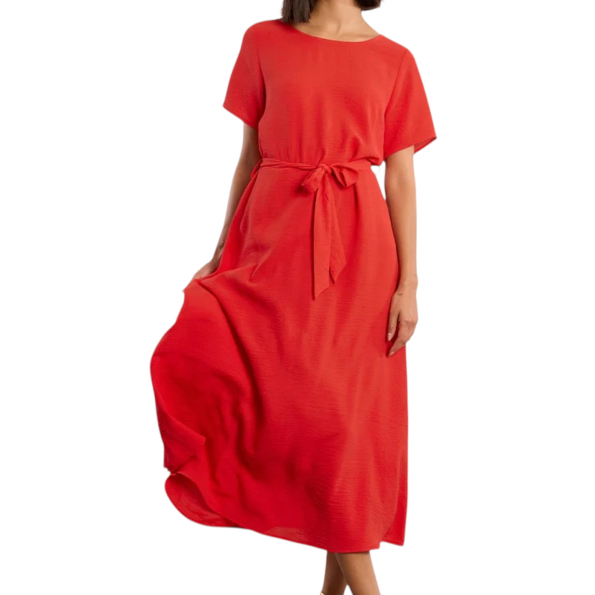 Red Tie Belt Midi Dress S