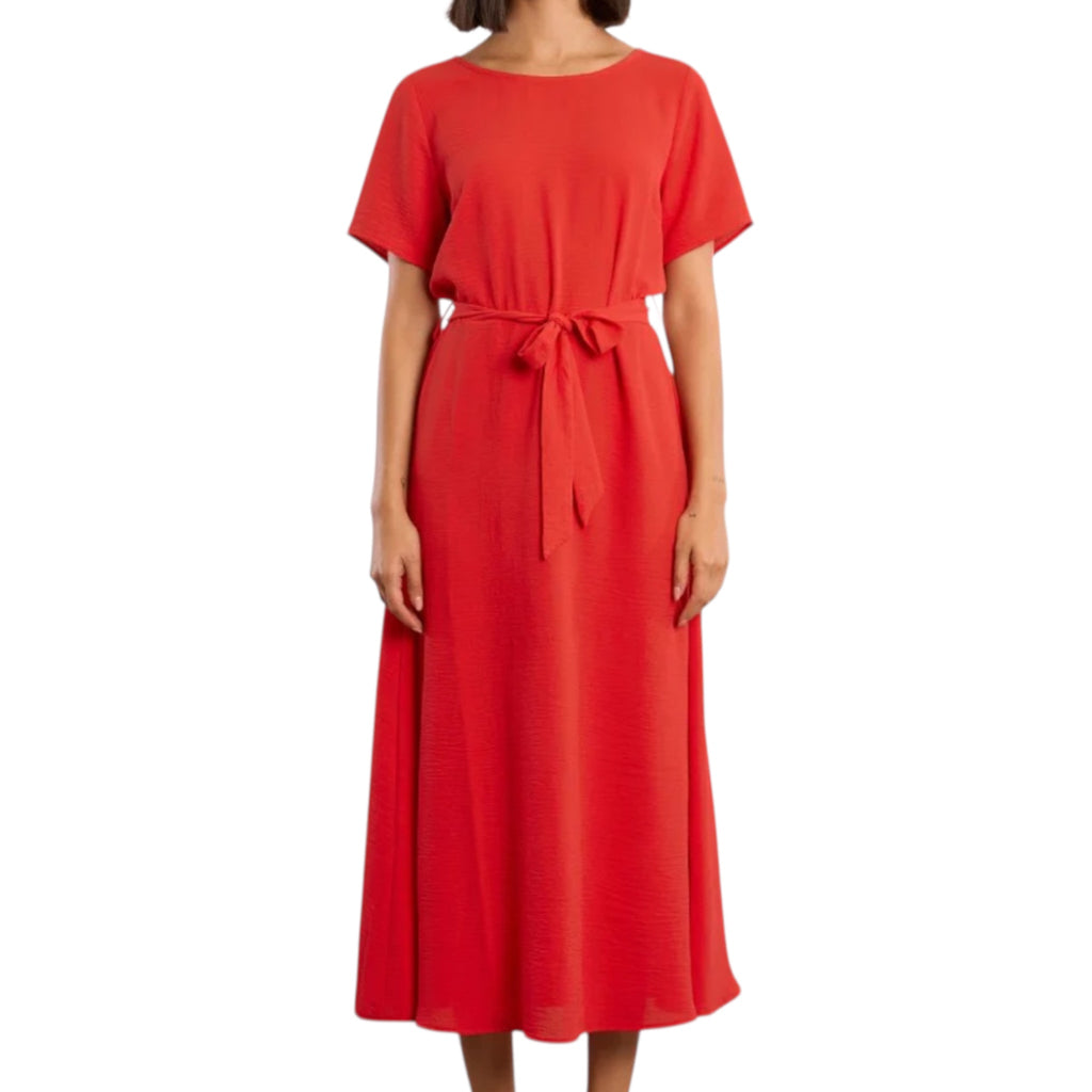 Red Tie Belt Midi Dress S