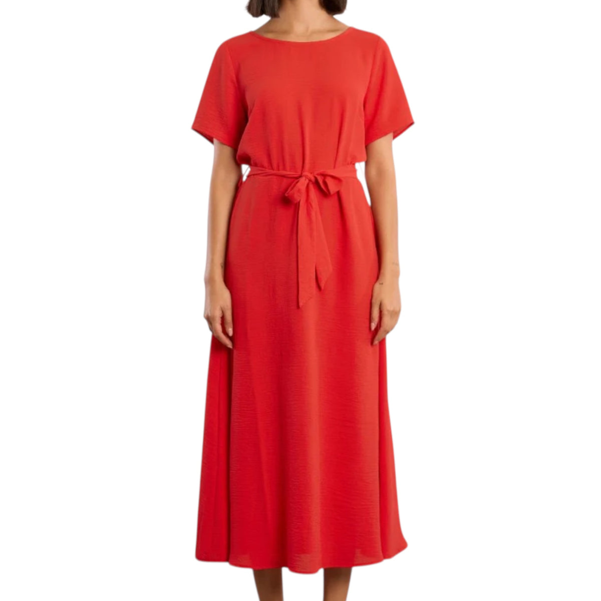 Red Tie Belt Midi Dress S