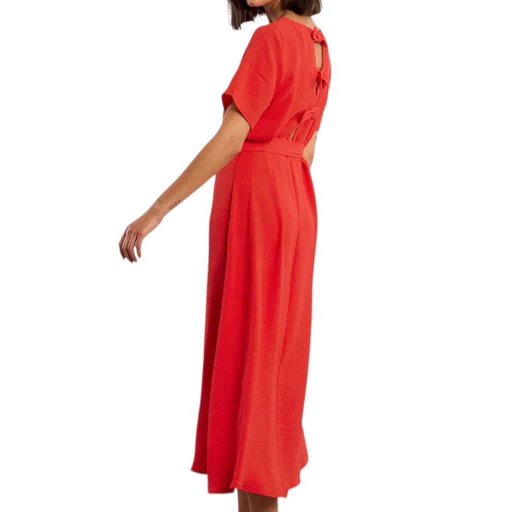 Red Tie Belt Midi Dress S