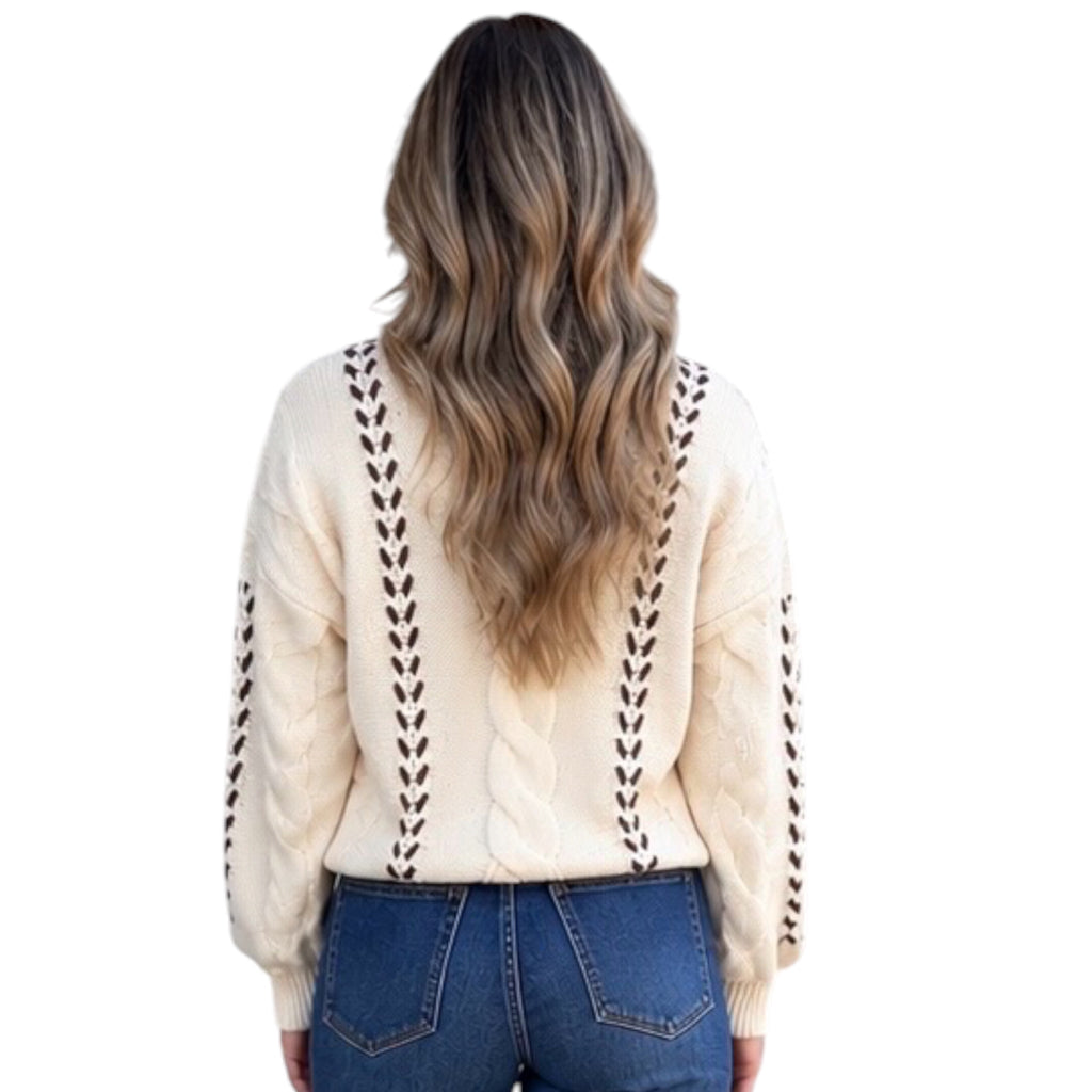 Natural Contrast Cable Knit Sweater