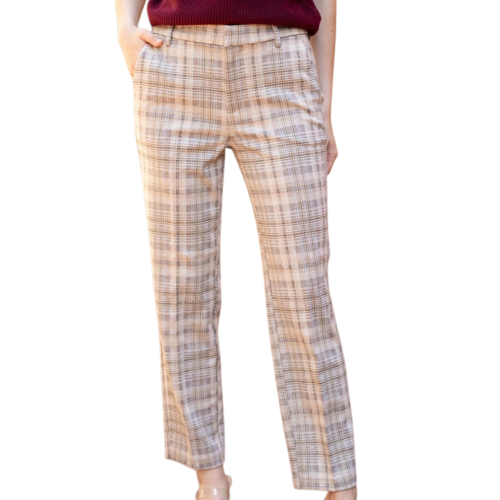 Kelsey Khaki/Cream Plaid High Rise Trouser