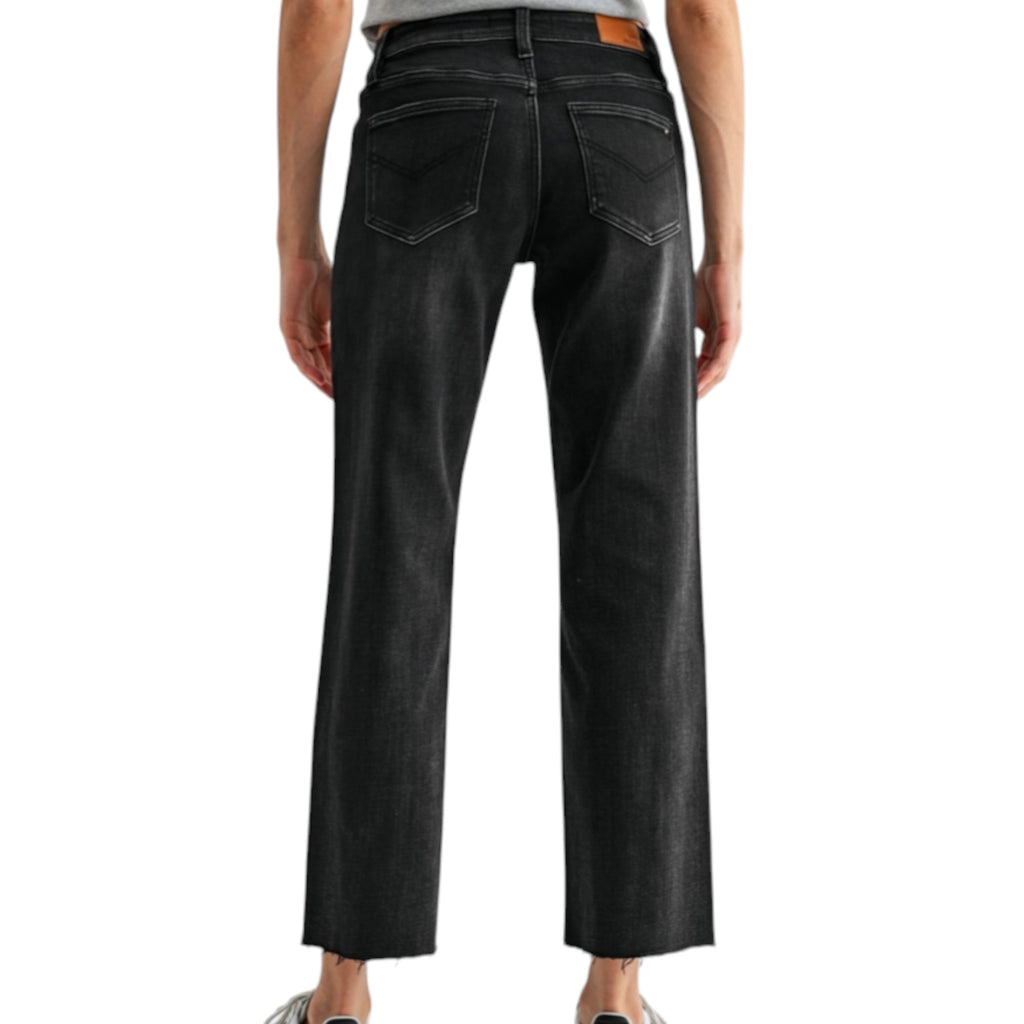 MICA MDP-T3803A Black Mid Rise Ankle Straight With Raw Hem Wide Crop Leg