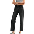 MICA MDP-T3803A Black Mid Rise Ankle Straight With Raw Hem Wide Crop Leg