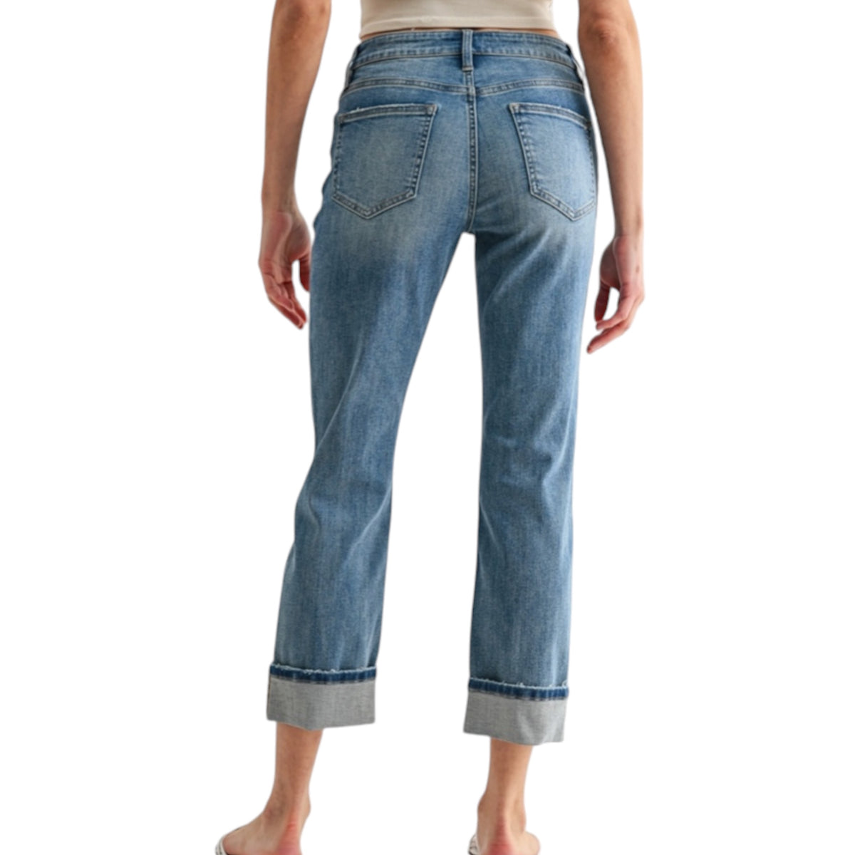 MICA MDP-T3865 Mid Rise Straight Crop Cuffed Hem