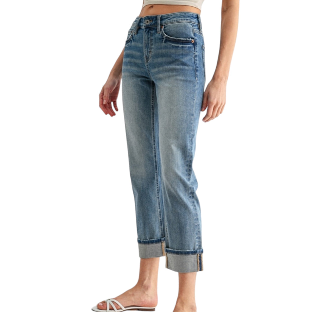 MICA MDP-T3865 Mid Rise Straight Crop Cuffed Hem