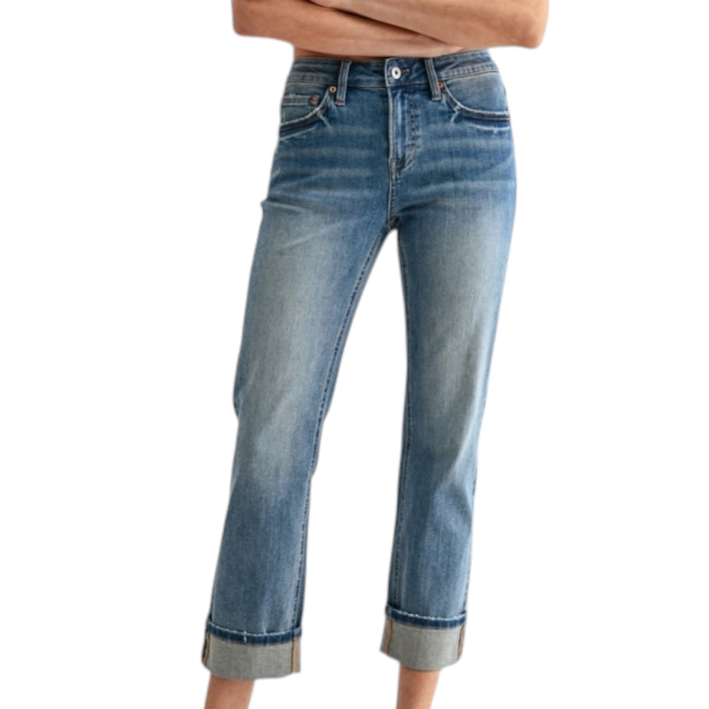 MICA MDP-T3865 Mid Rise Straight Crop Cuffed Hem