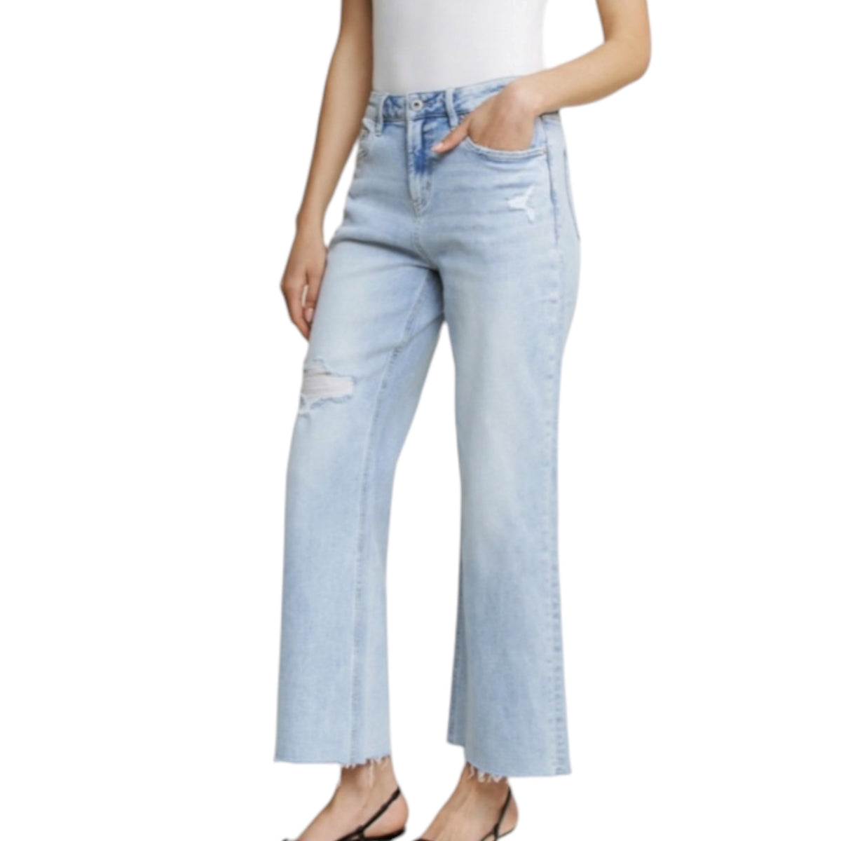 MICA MDP-W3449 Super High Rise Wide Leg Raw Hem