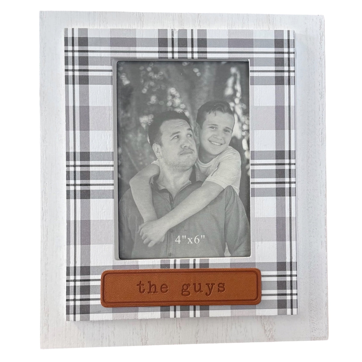 Wood 4x6 Plaid Frame with Leather Tag