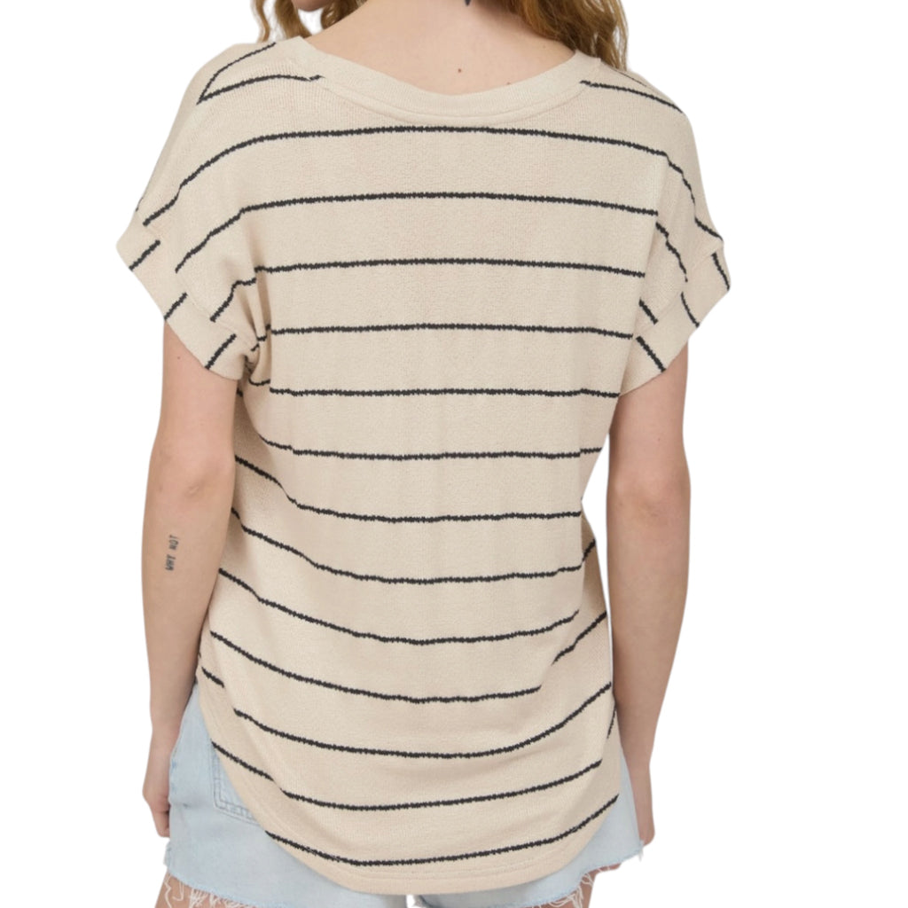 Khaki Stripe V-Neck Knit Top