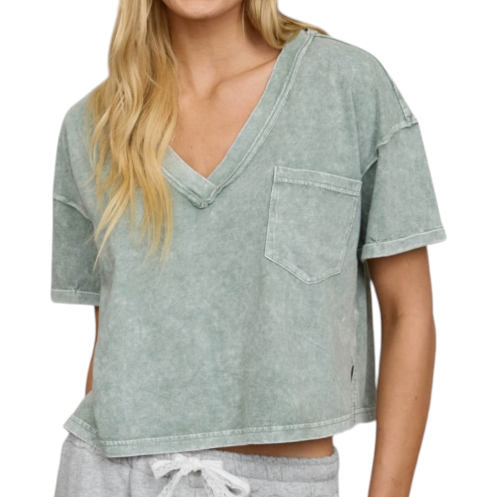 Olive V-Neck Boxy Knit Top