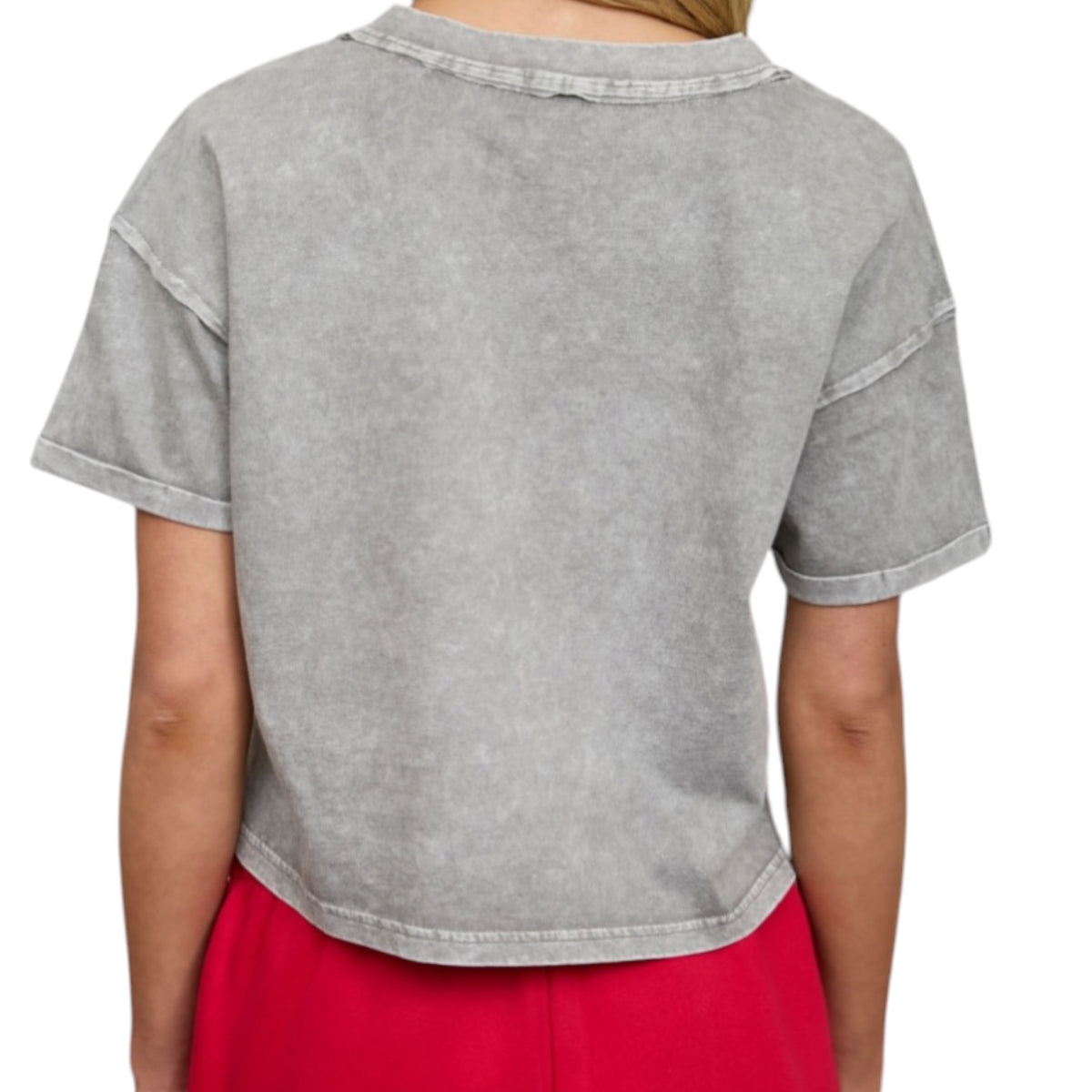 Grey V-Neck Boxy Knit Top