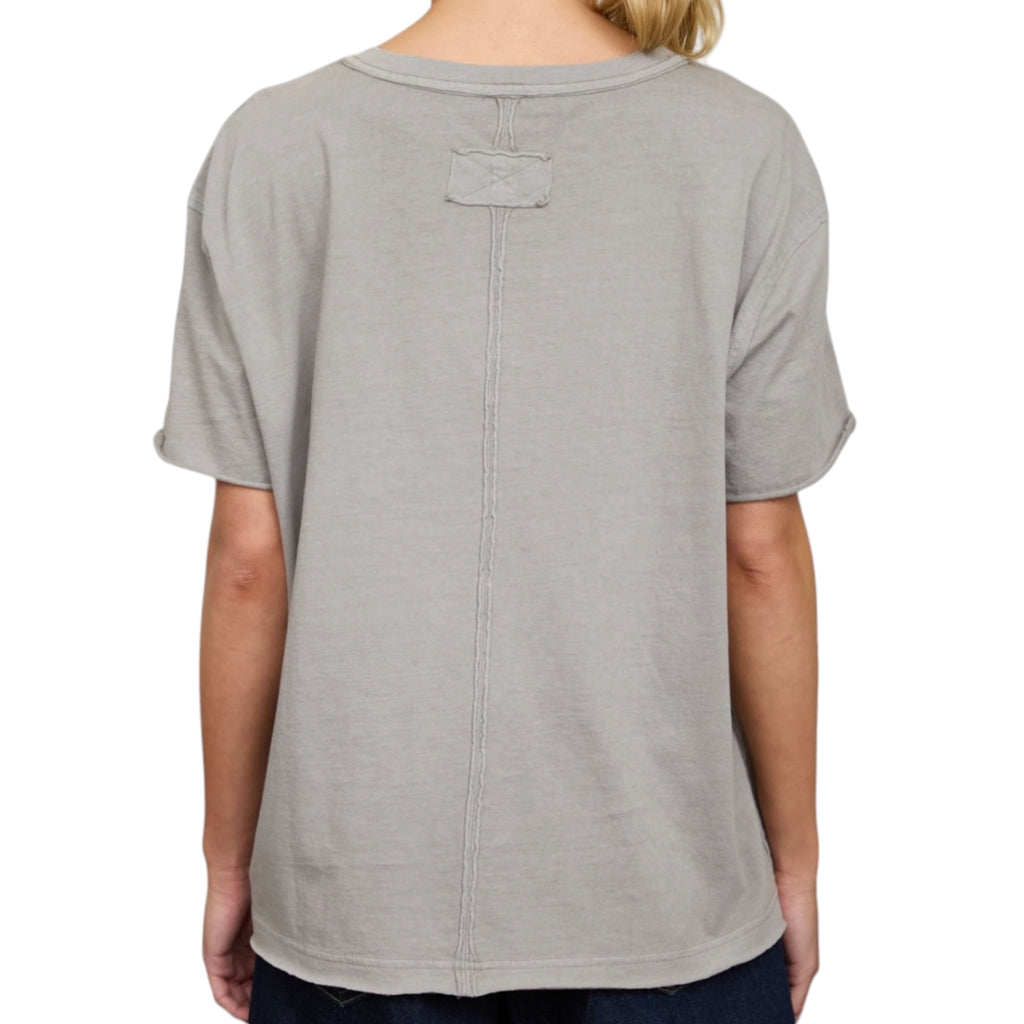 Grey Relaxed Short Sleeve V-Neck Knit Top