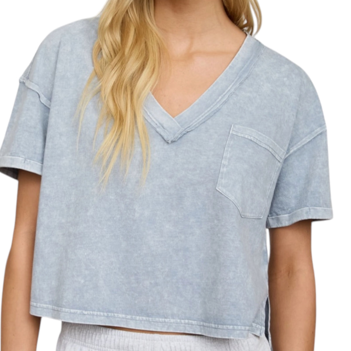 Slate Blue V-Neck Boxy Knit Top