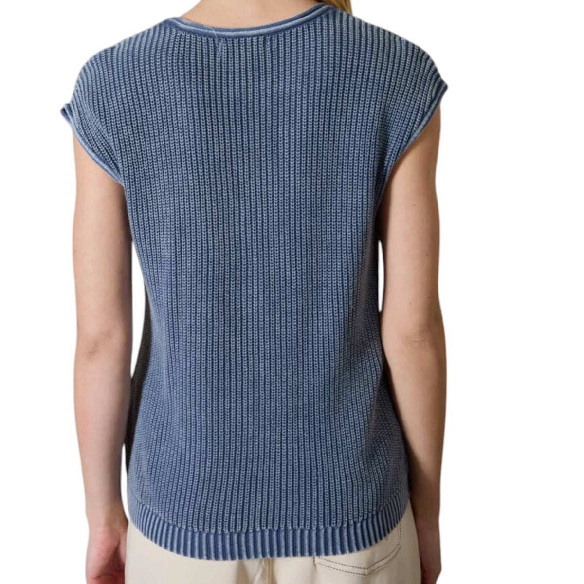 Indigo V-Neck Rib Sweater Top