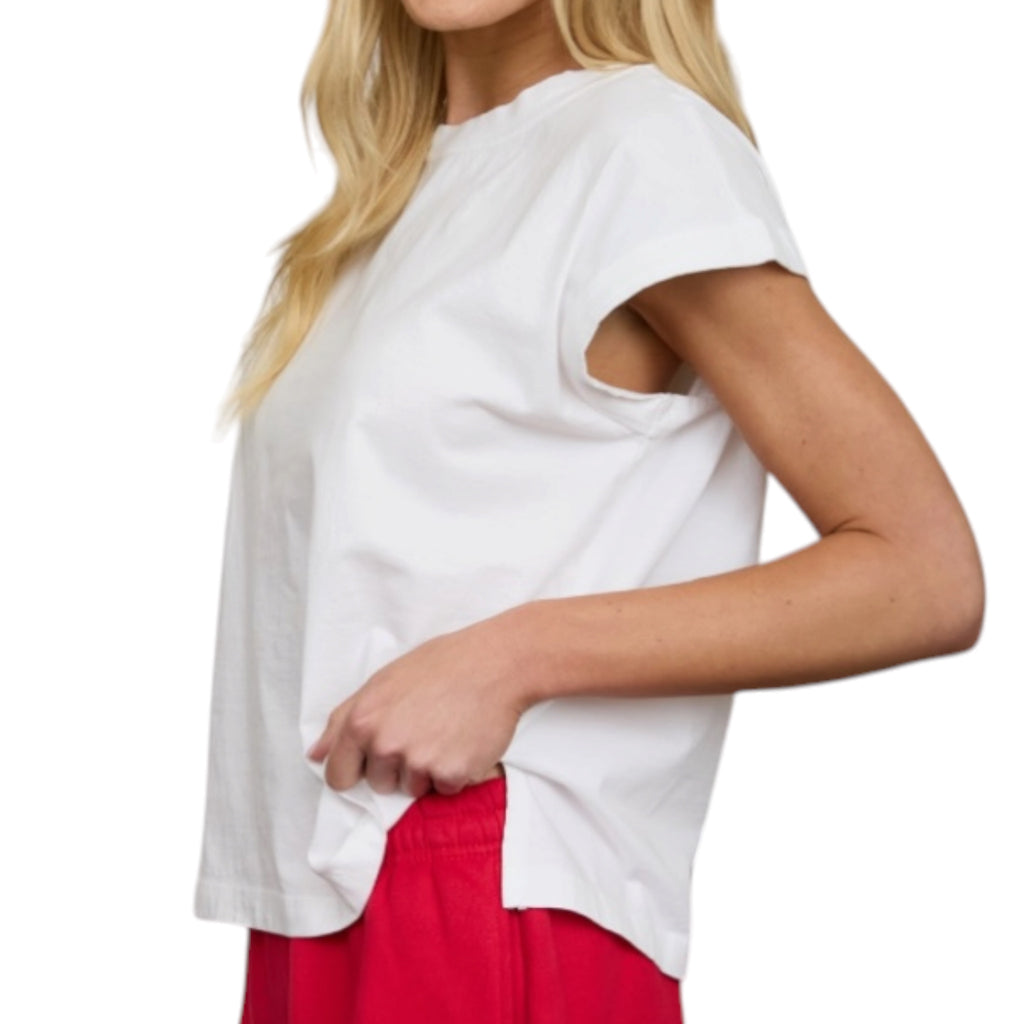 White Extended Shoulder Knit T-Shirt