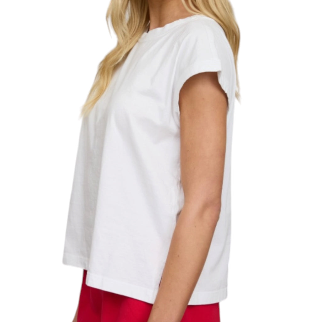 White Extended Shoulder Knit T-Shirt