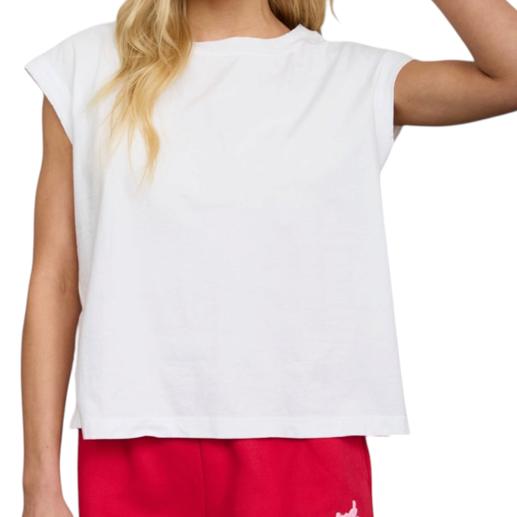 White Extended Shoulder Knit T-Shirt