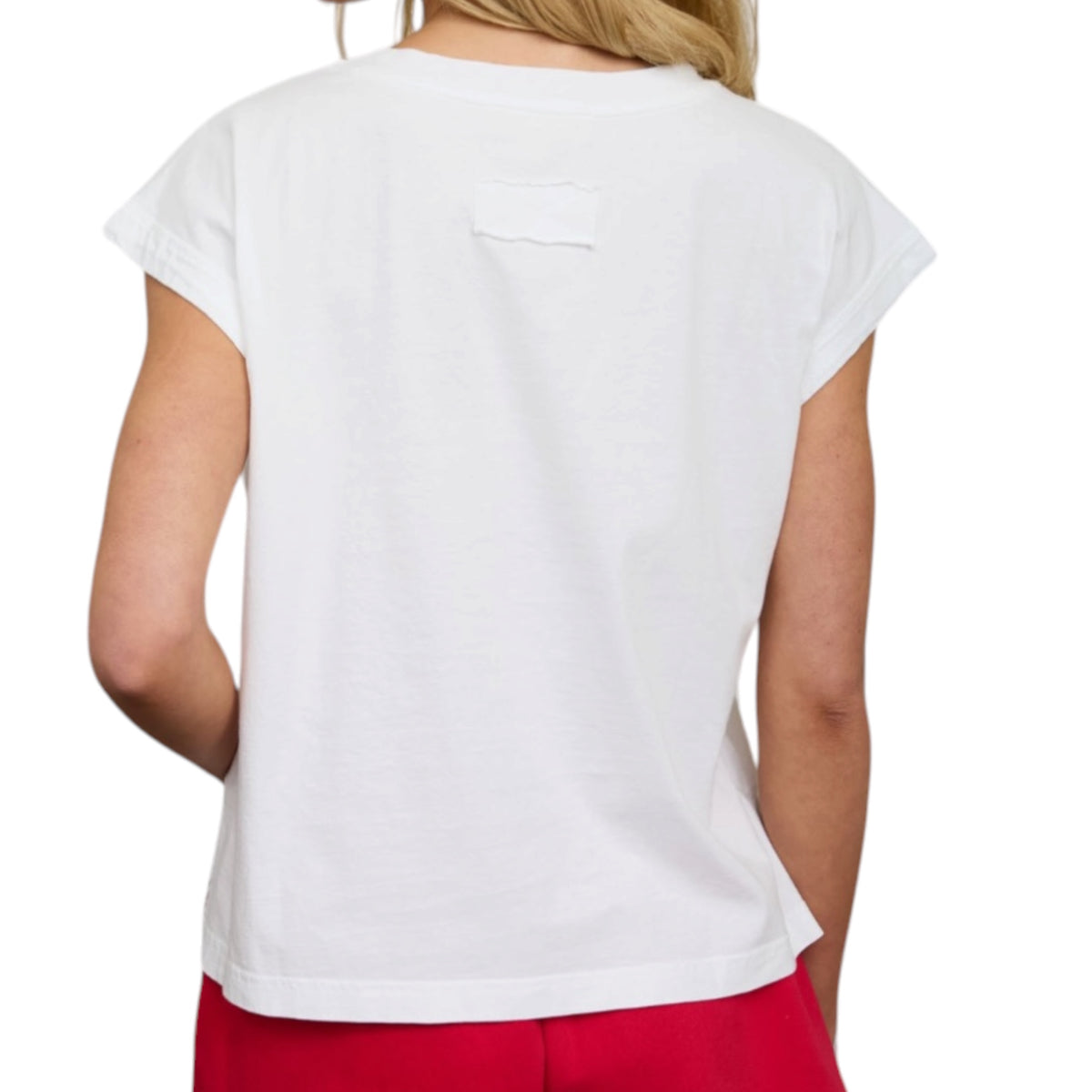 White Extended Shoulder Knit T-Shirt