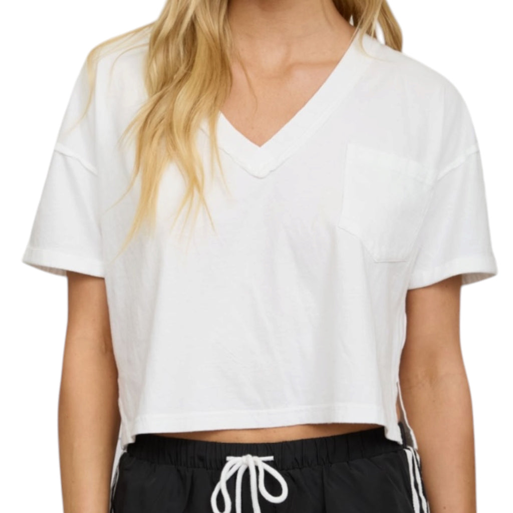 White V-Neck Boxy Knit Top