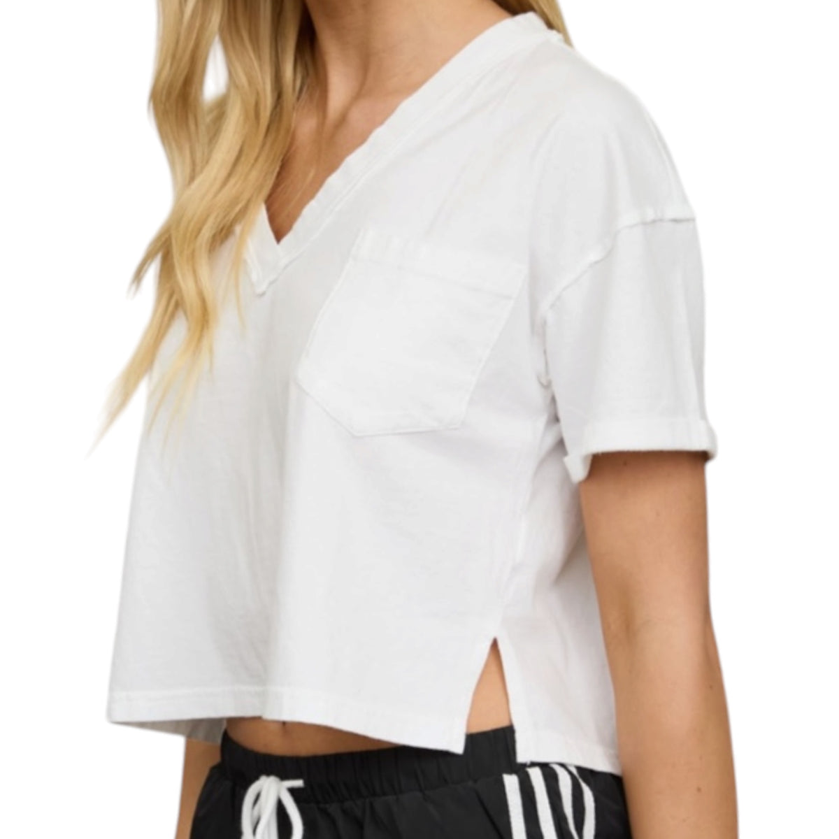 White V-Neck Boxy Knit Top
