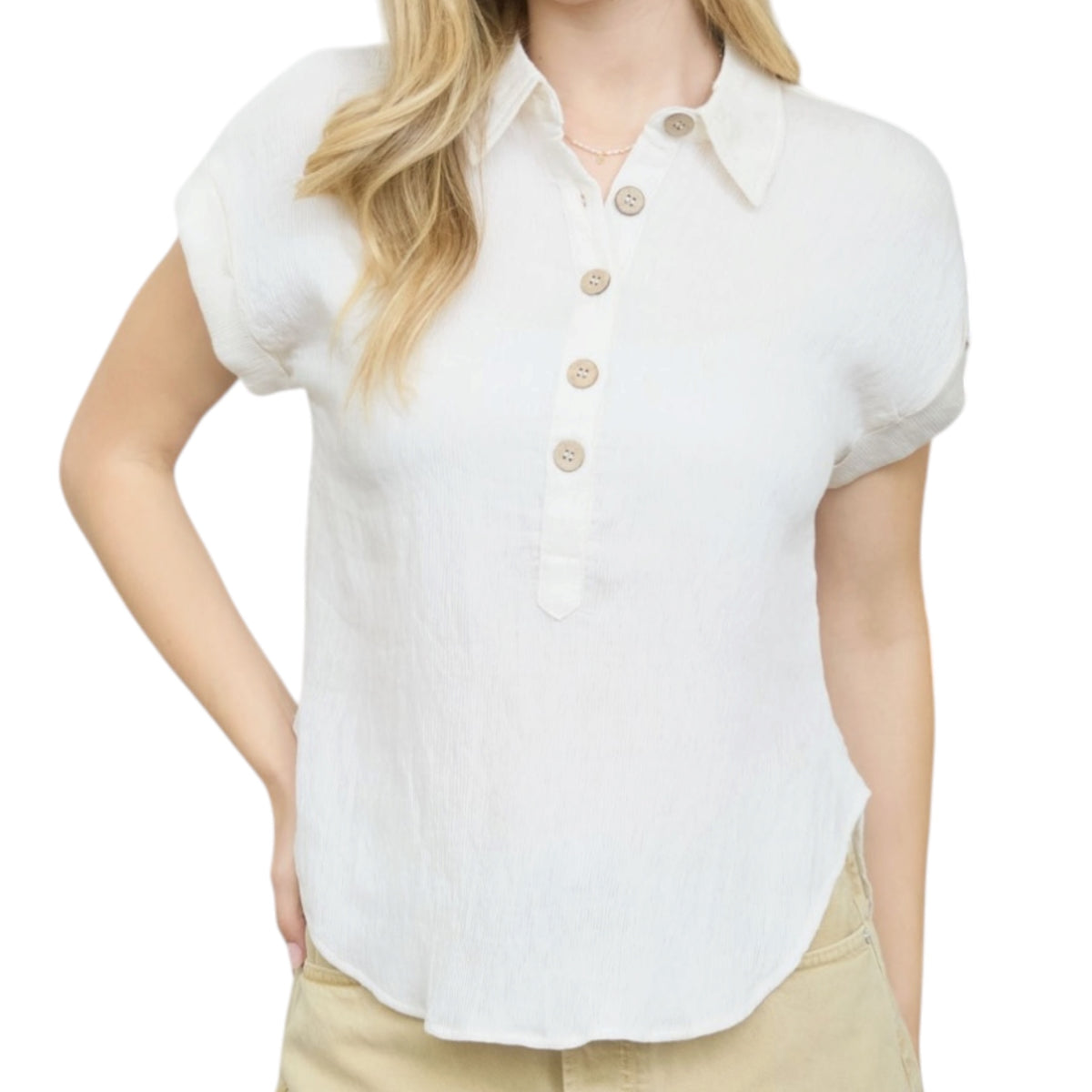 Natural Collared Button Down Top