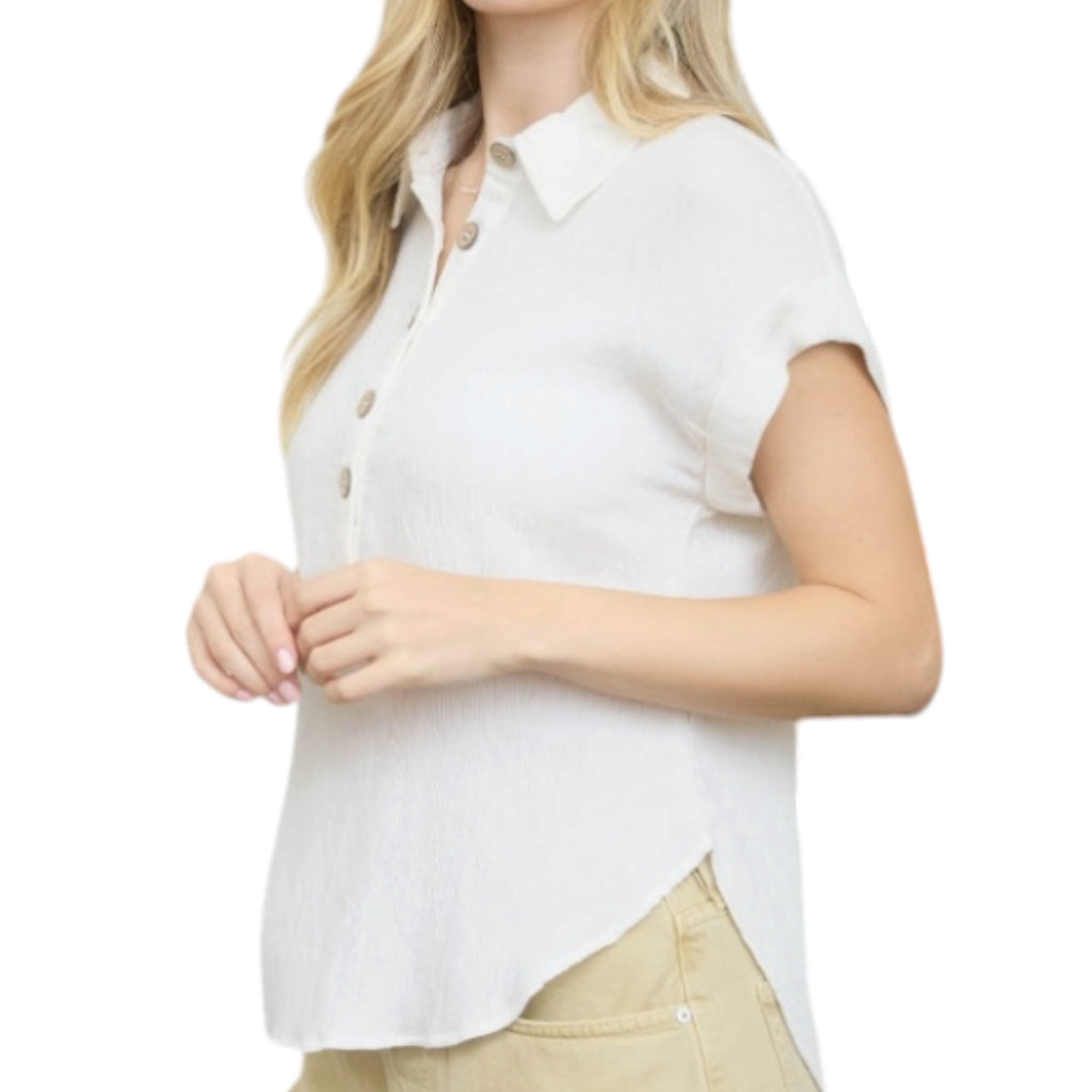 Natural Collared Button Down Top