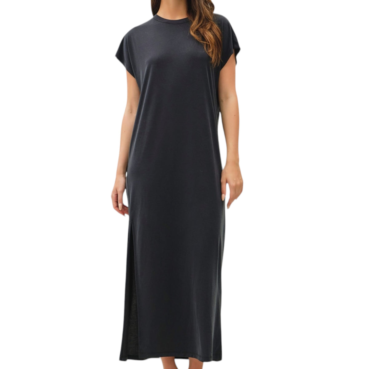 Black Everyday Essential Cap Sleeve Midi Dress