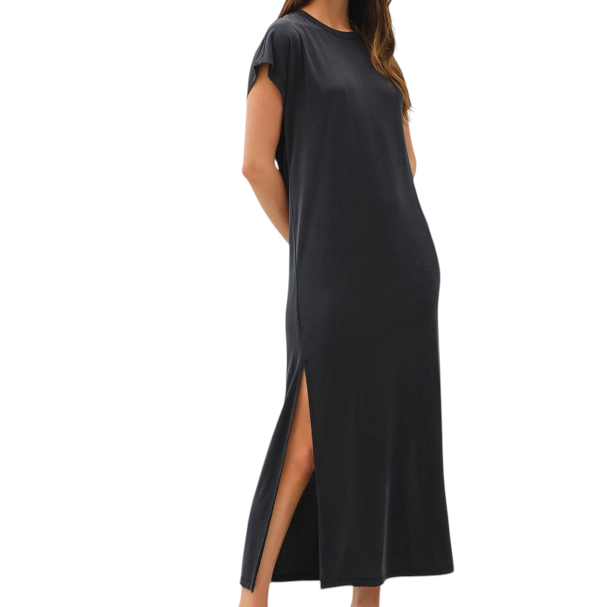 Black Everyday Essential Cap Sleeve Midi Dress