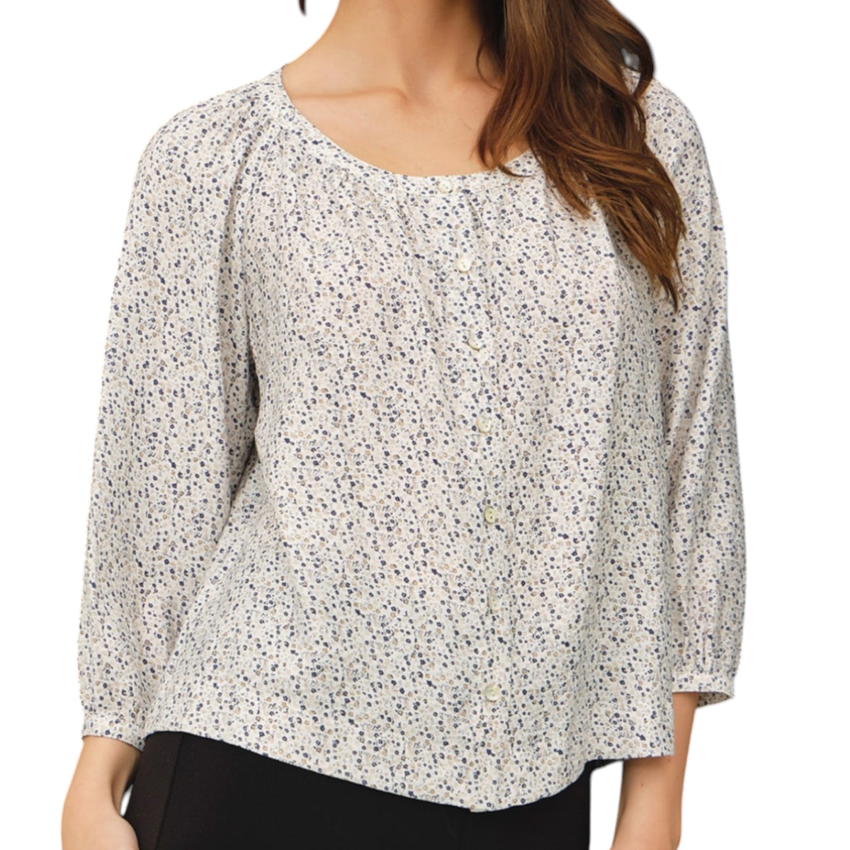Taupe Printed Flowy 3/4 Sleeve Top