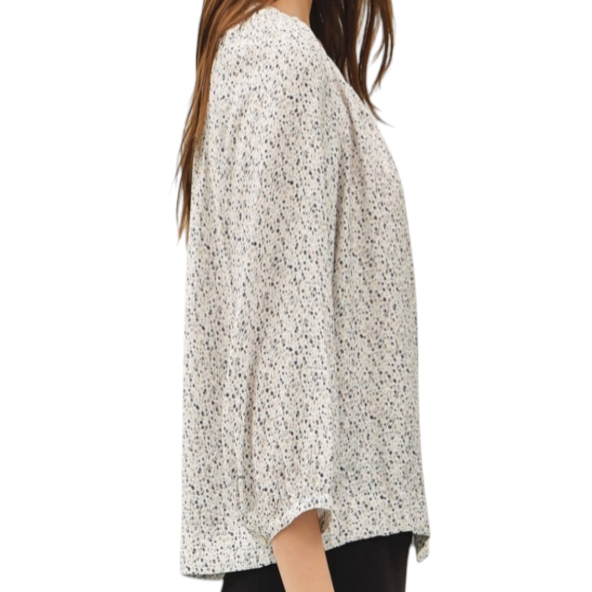 Taupe Printed Flowy 3/4 Sleeve Top