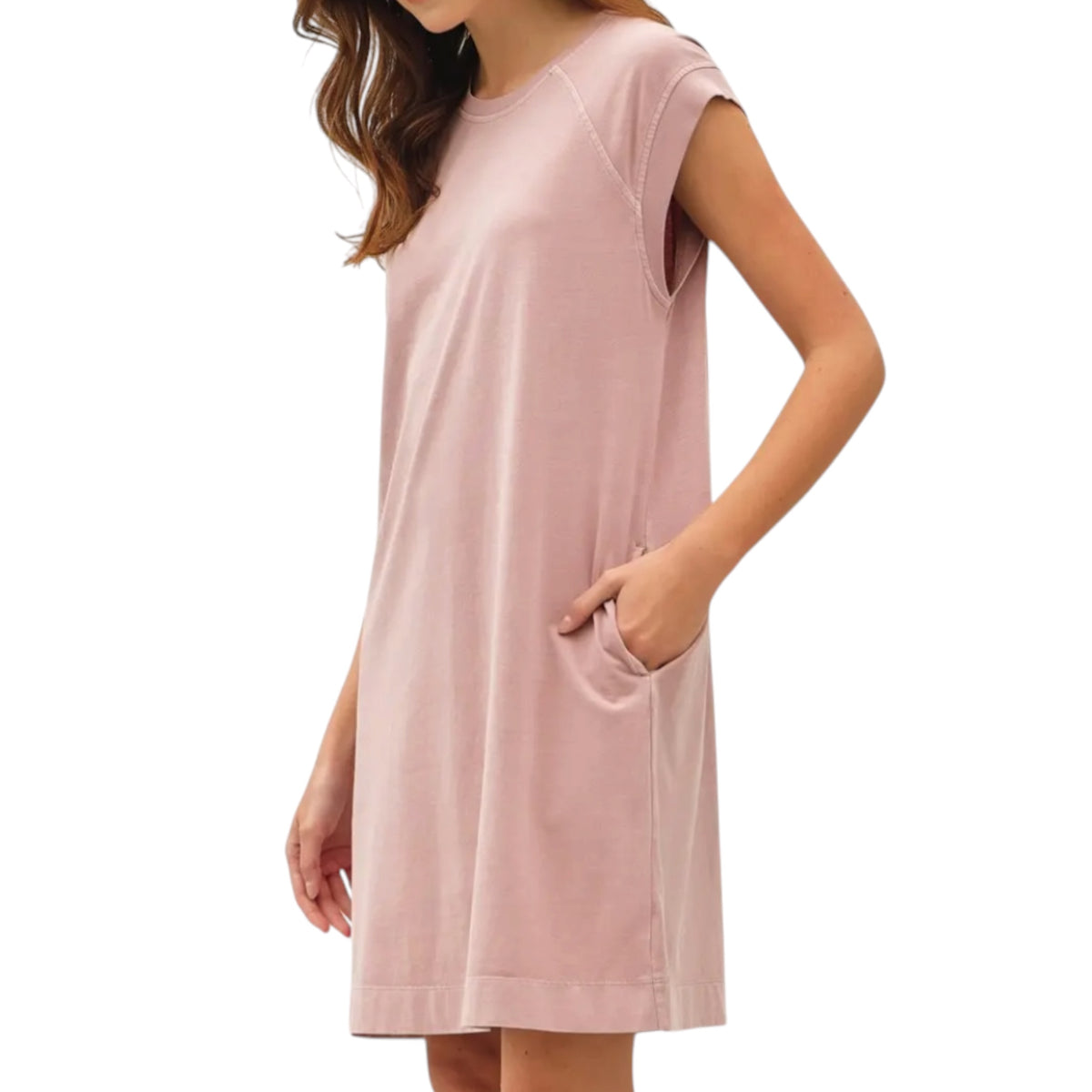 Dusty Pink Cap Sleeve T-Shirt Dress