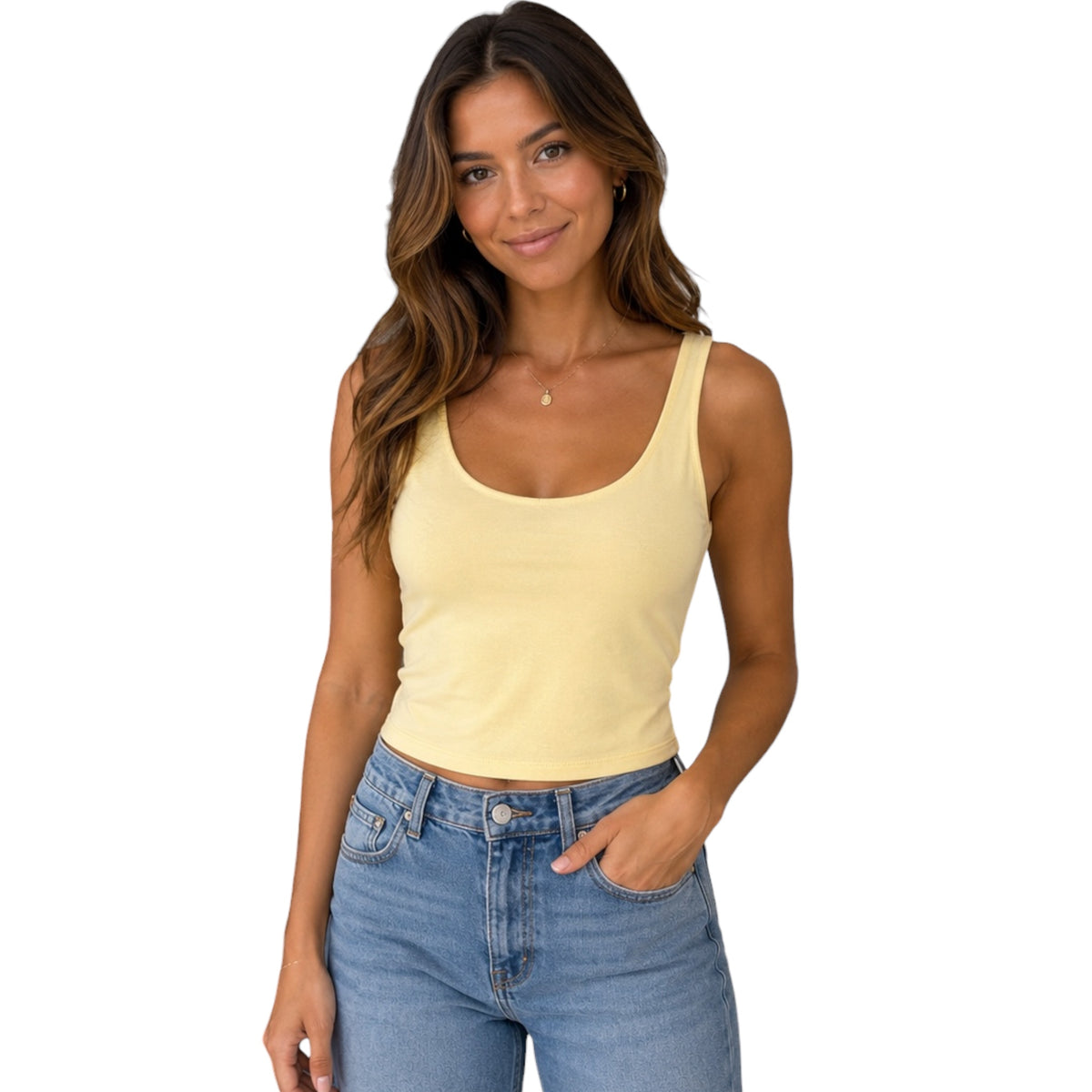 Butter Yellow Basic Scoop Neck Tank