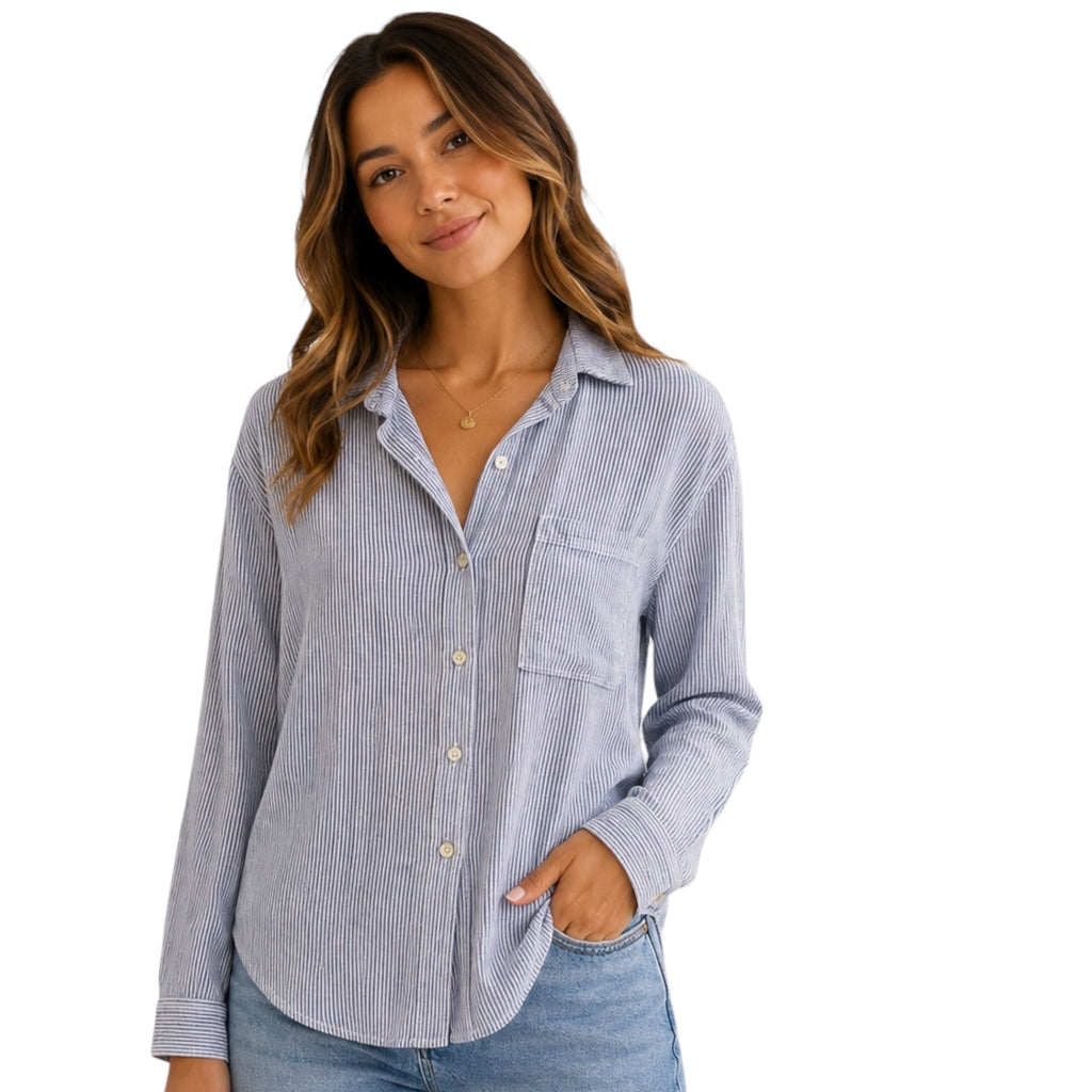 Indigo Pinstripe Button Up
