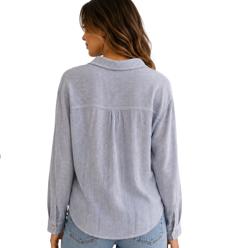 Indigo Pinstripe Button Up