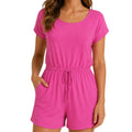 Fuchia Round Neck Romper w/ Pockets