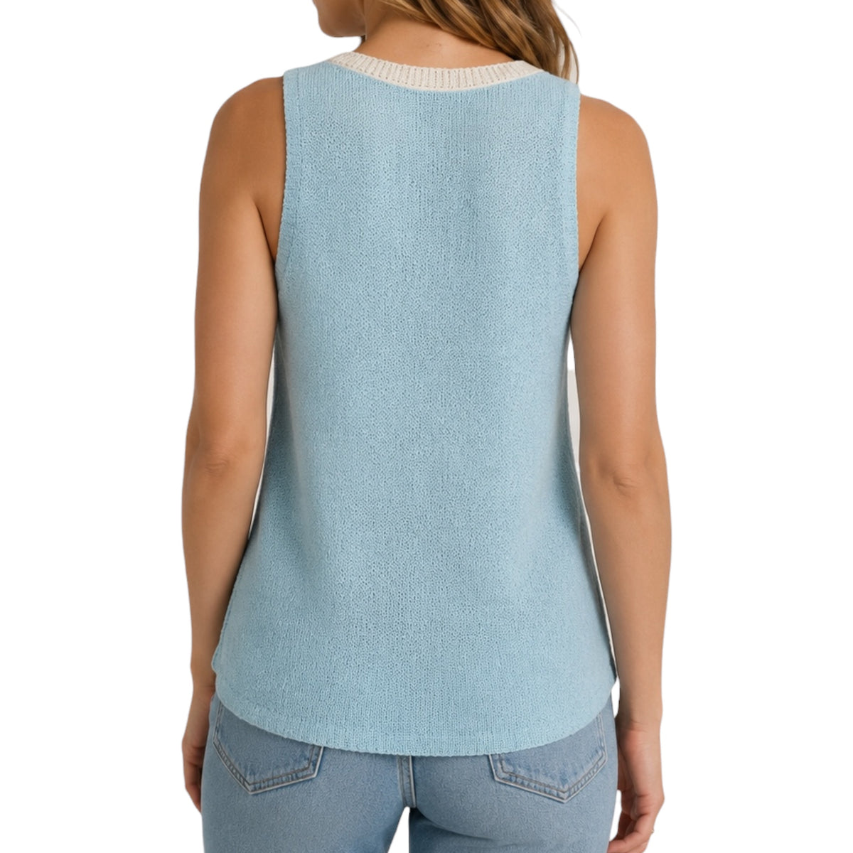 Sky Blue Multi Color Block Lightweight Sweater Tank