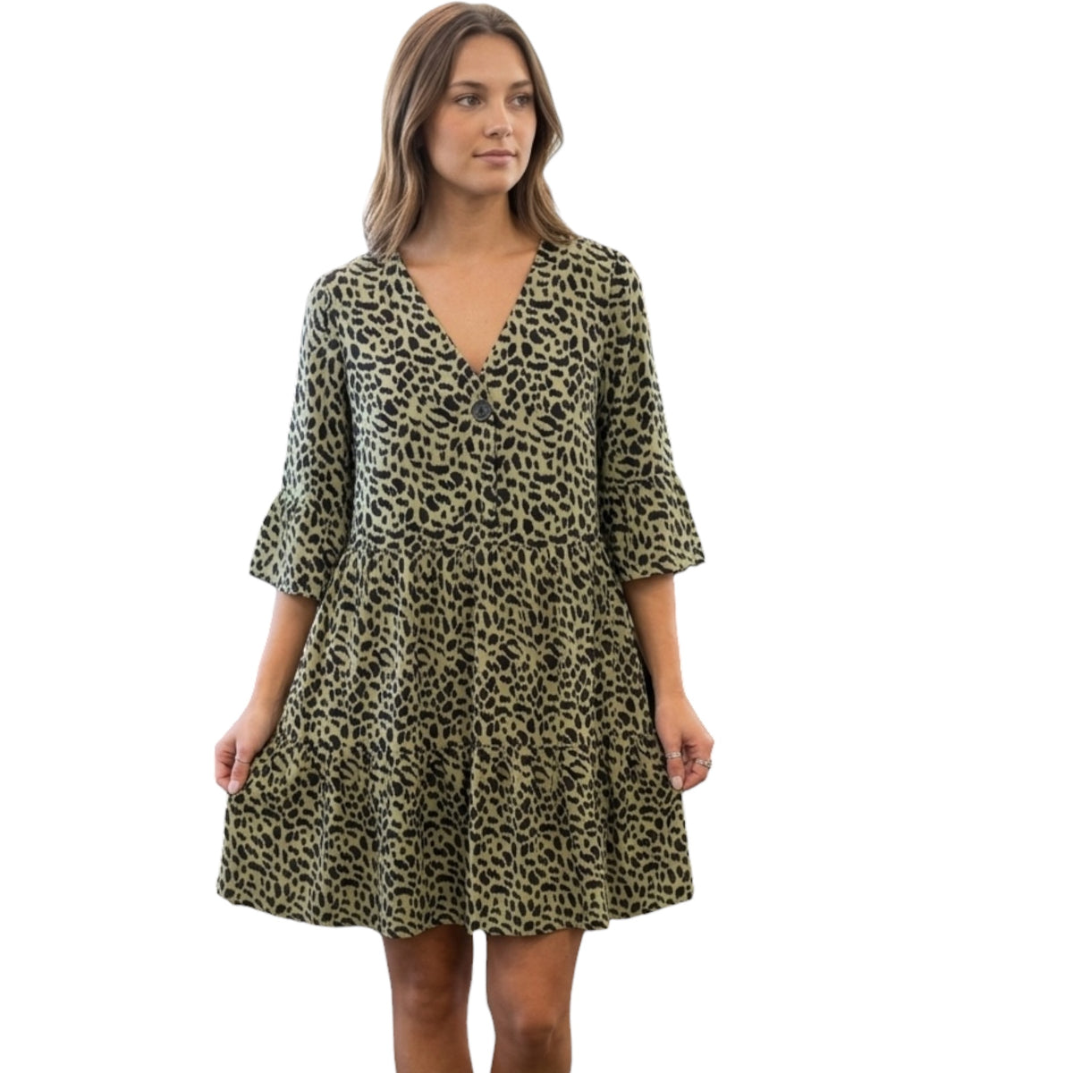 Olive Animal Print Babydoll Dress