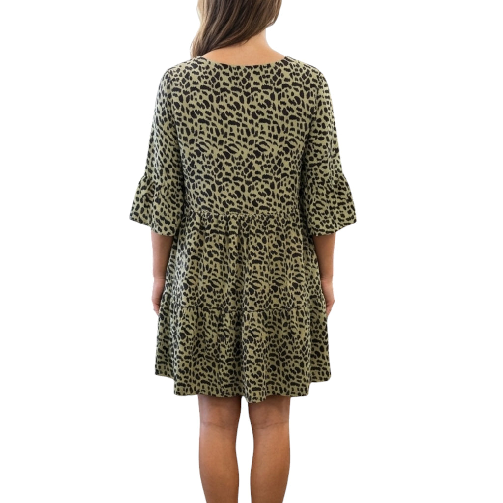 Olive Animal Print Babydoll Dress
