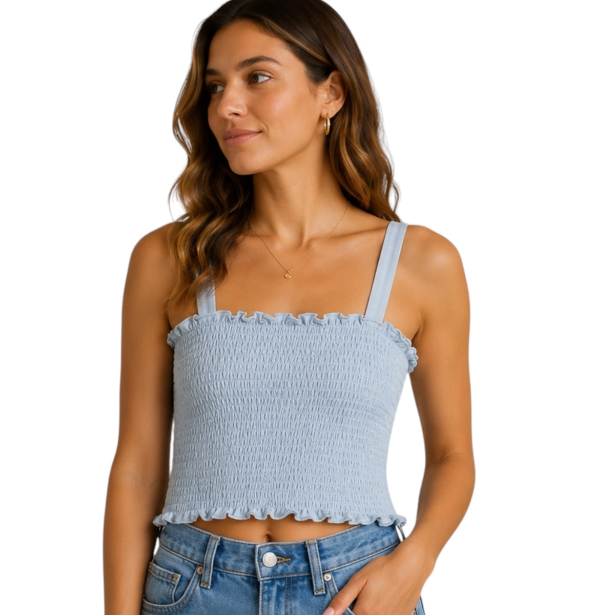 Blue Smocked Tube Top