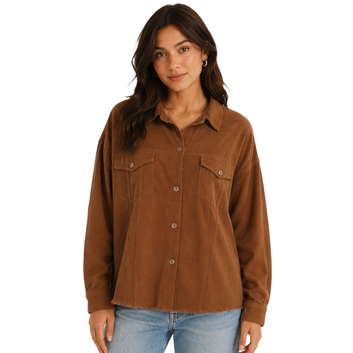Brown Frayed Corduroy Shacket