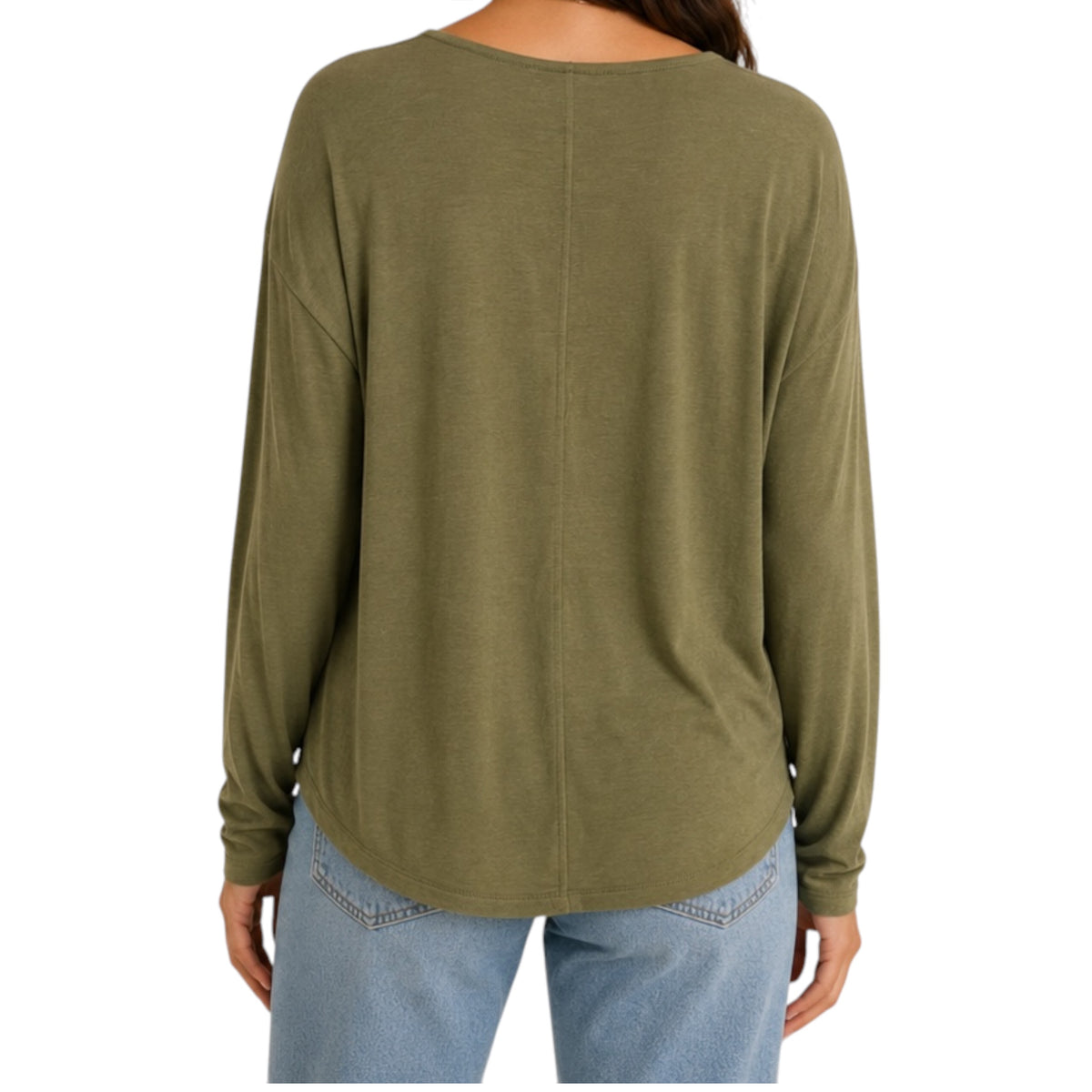 Wide Round Neck Pocket Tee Olive