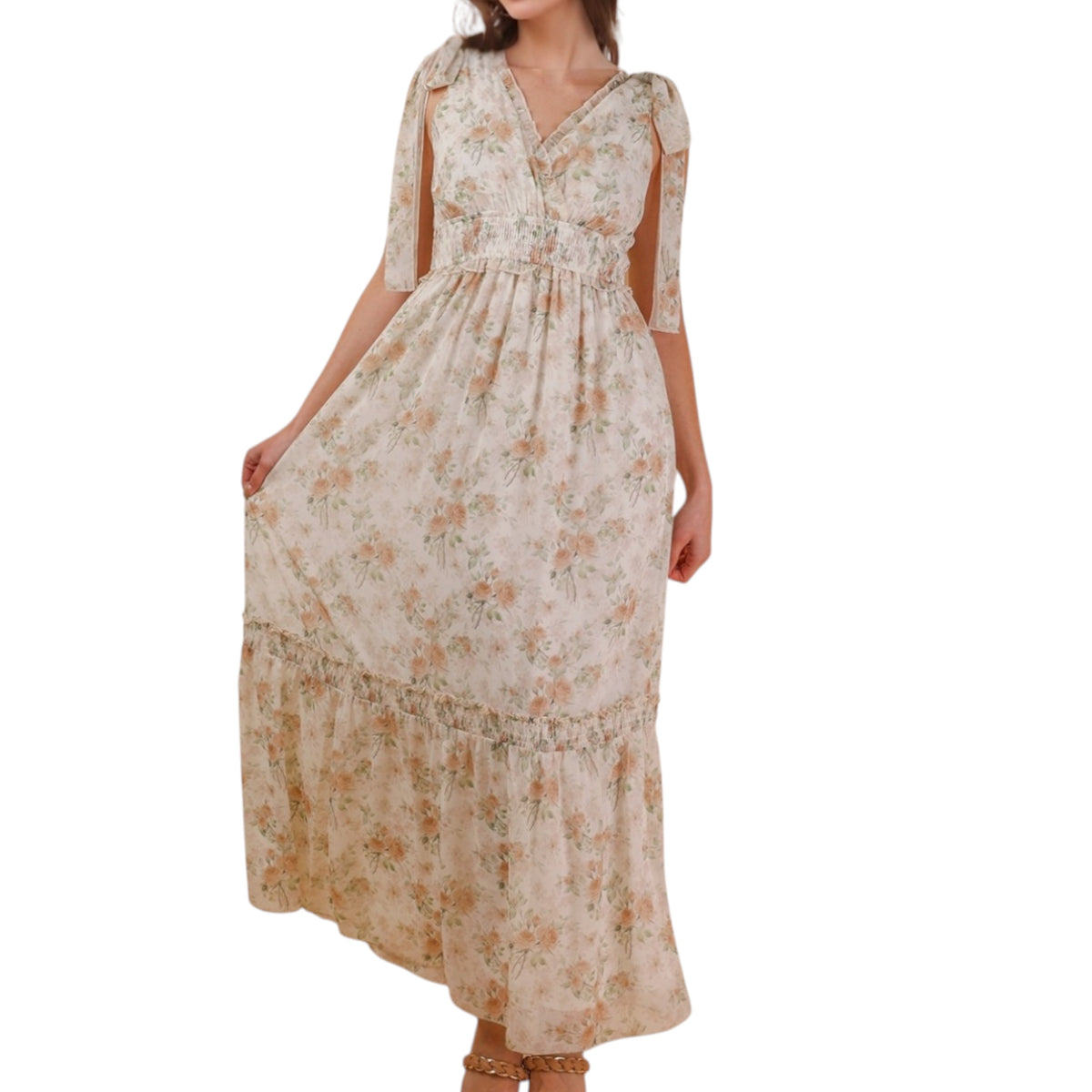 Peach Mix Floral Midi Dress