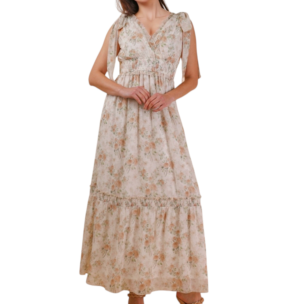Peach Mix Floral Midi Dress